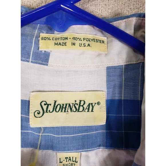 VTG St. John's Bay Shirt Mens LT Large Tall Blue/White Plaid Cotton Made In USA - Picture 4 of 13